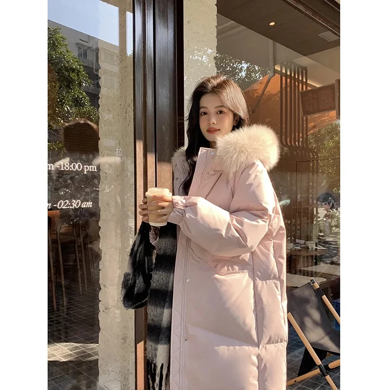 

Korean Version Over The Knee Cotton Jacket For Women In Winter 2025 Long Fur Collar Thick Loose Cotton Jacket Cotton Coat Jacket