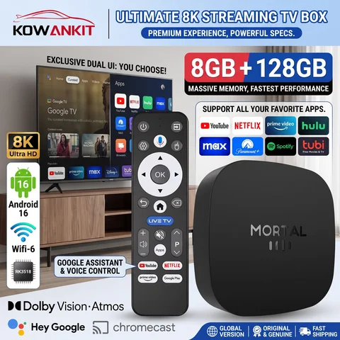 2026 8K HD Smart TV Box New T1 Plus Android 16 8GB RAM 128GB ROM RK3518 Dual Wifi 2.4G/5.8G Home Theater Media Player