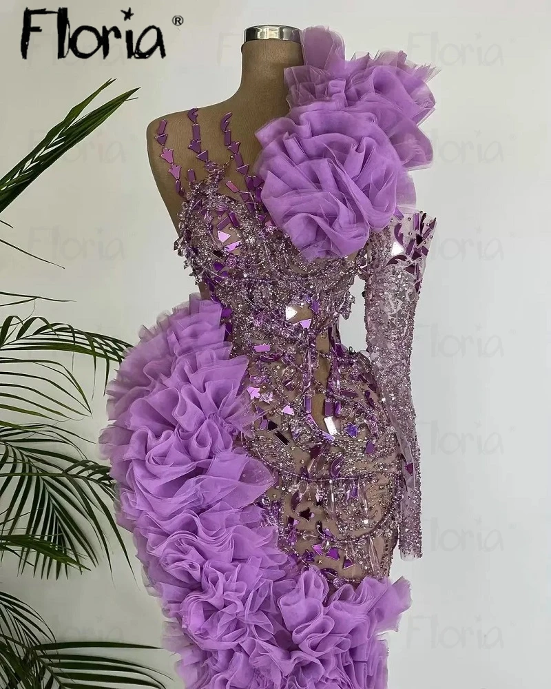 

Floria Purple Ruffles Bottom Formal Occasion Dresses Luxury Arabic 2024 Wedding Prom Dresses Birthday Wear Cocktail Dresses فسات