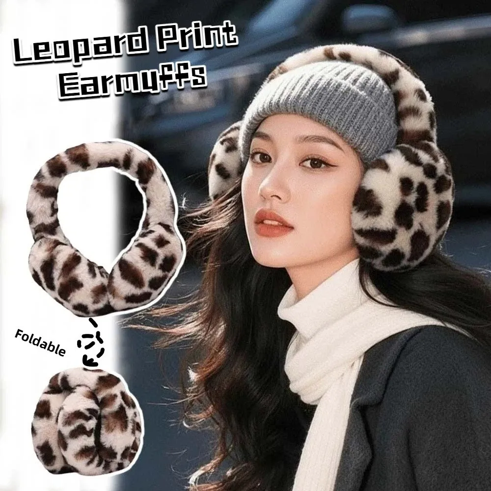Collapsible Leopard Print Earmuffs Faux Fur Soft Plush Ear Warmers Thickened Lightweight Foldable Ear Covers Students