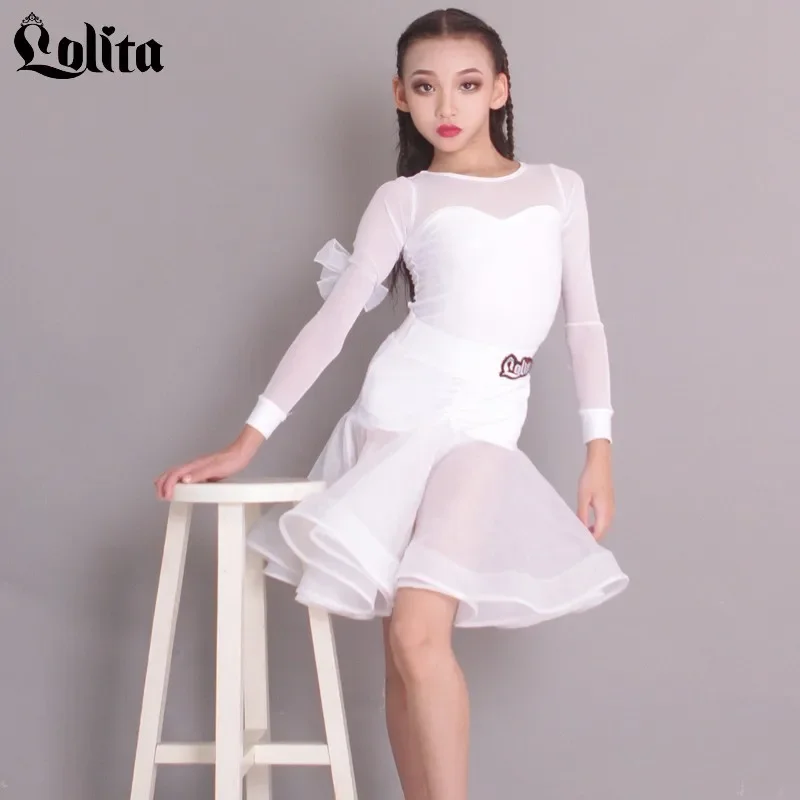 

White girl Latin dance training set, children's performance costume, training dance costume latin dance dress women competition