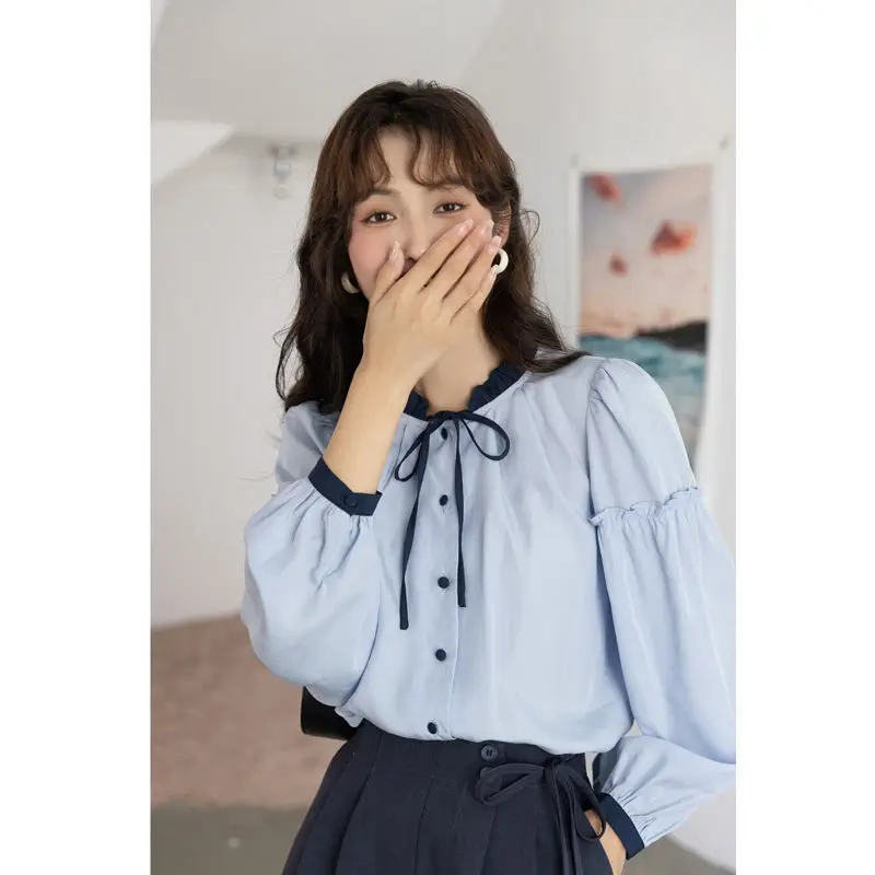 Casual Sweet Long Sleeve Shirt for Women\'s Spring Autumn New Fashion French Style Retro Loose Super Fairy Unique Temperament Top