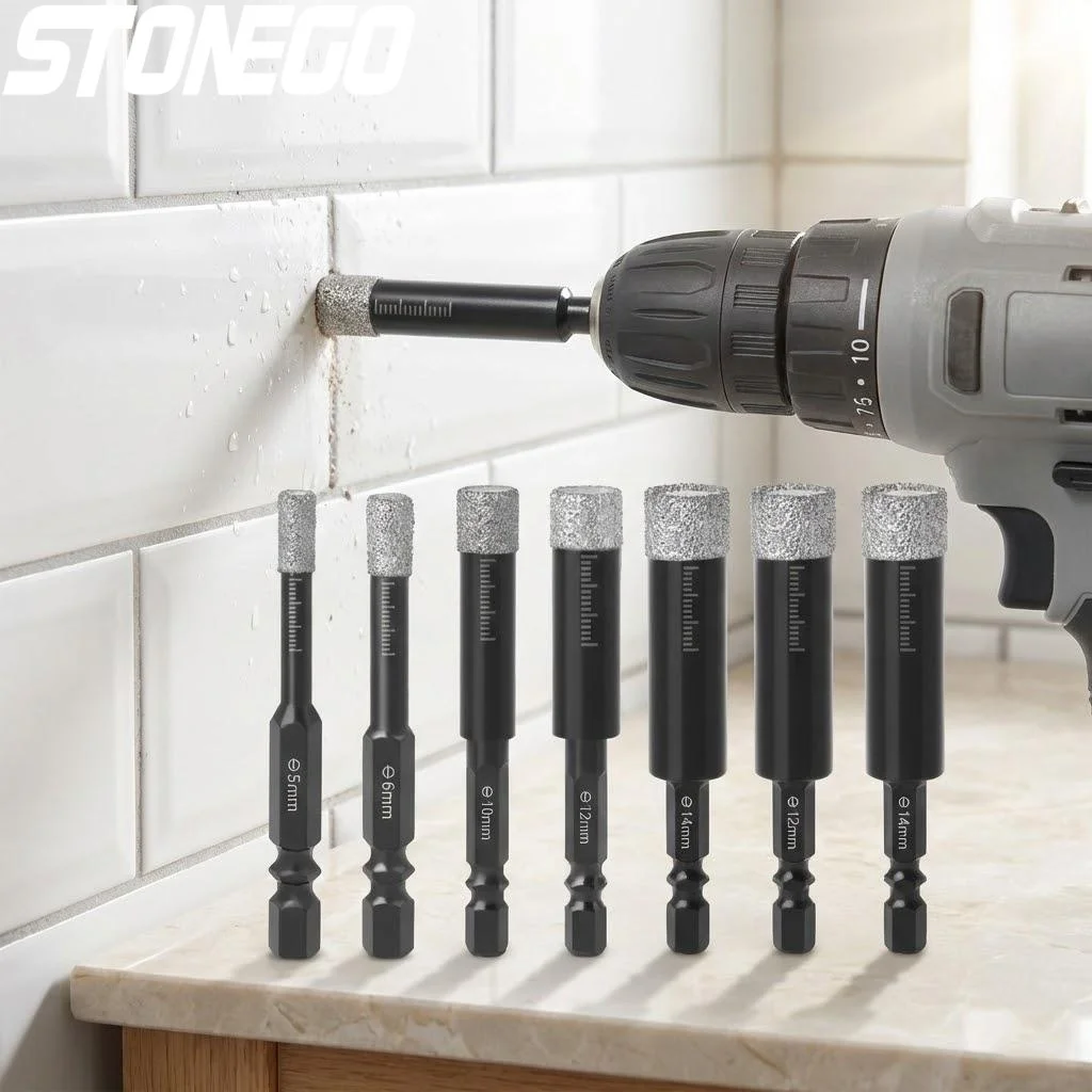 Dry Diamond Drill Bit Quick Change Hex Shank Diamond Hole Saw for Ceramic Porcelain Granite Marble Tile Cutting Tool