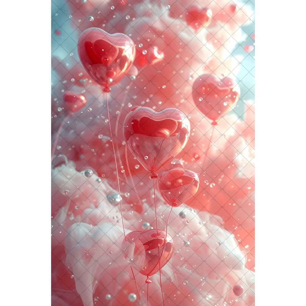 Valentine's Day Photography Background for Girl Woman Art Photo Backdrop Pink Floral Balloons Interior Photobooth Banner Props