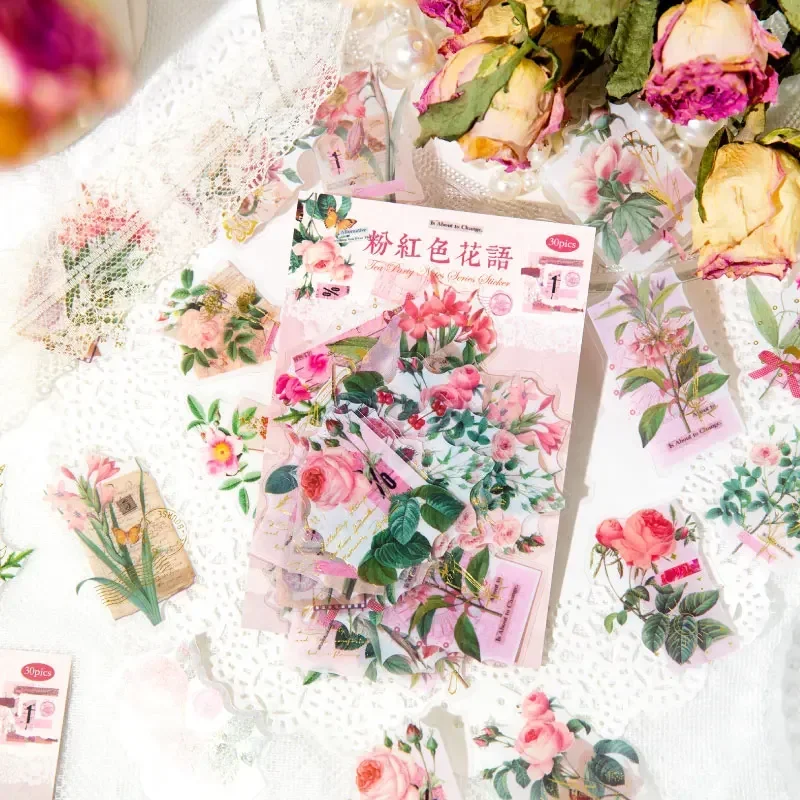 

Серия памятников для чаепития, набор наклеек для домашних животных из золотой фольги, 6 цветочных узоров, 30 шт., элегантный декор для журнала, коллажа