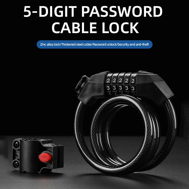 Bike Lock 5 Digit Code Combination Bicycle Security Lock With 1.2m Length Steel Cable Spiral Bike Cycling Bicycle Lock