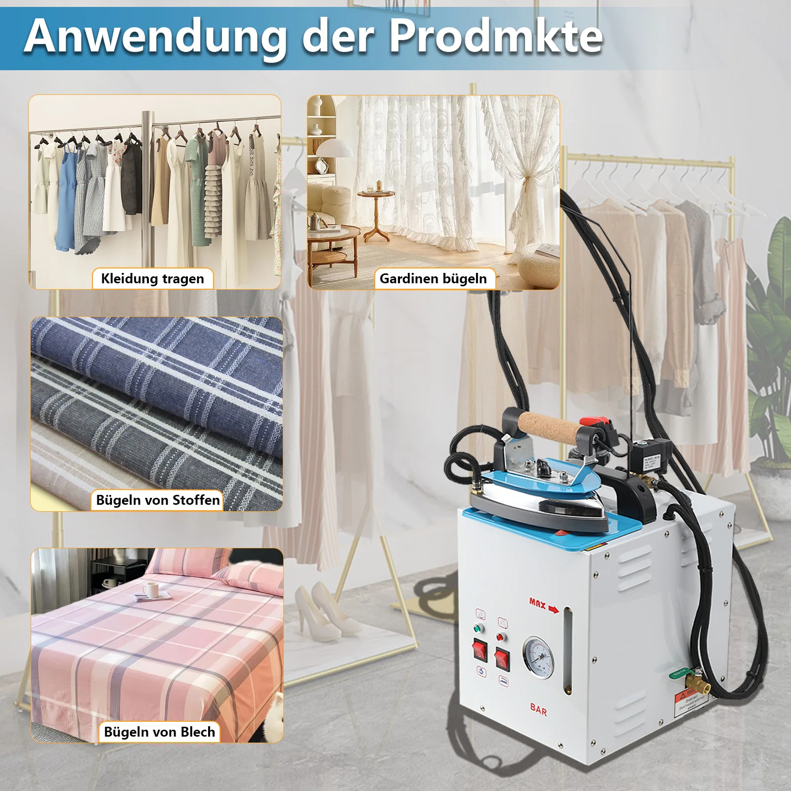 Bild 7: 2250W Haushaltsdampfbügeleisen, 220V Dampfgenerator-Bügelsystem mit 5-Liter-Wassertank und Anzeige
