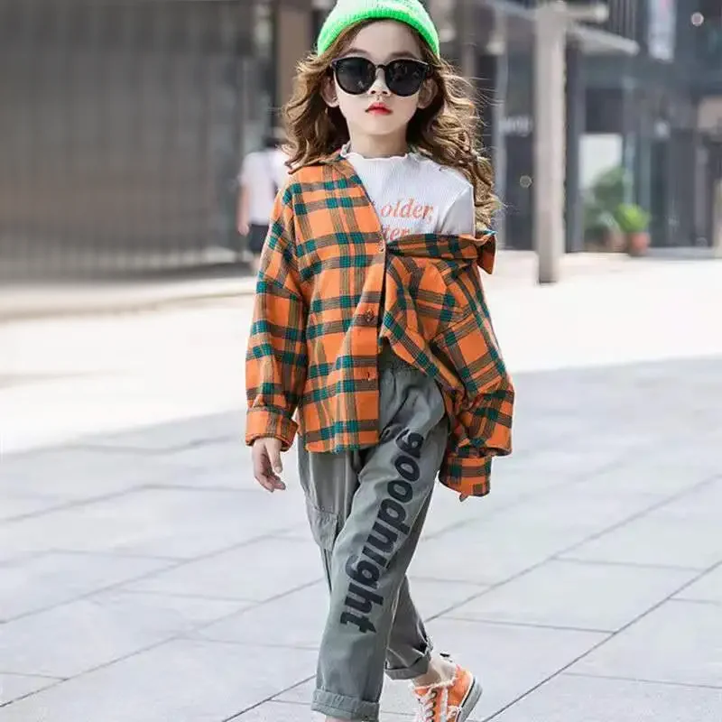 Girls Plaid Shirt 2024 Spring Girls Clothes Teenage School Girl Shirts for Girls Blouse Children Plaid Blouse 4-14T Kids Clothes