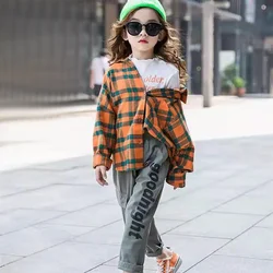 Girls Plaid Shirt 2024 Spring Girls Clothes Teenage School Girl Shirts for Girls Blouse Children Plaid Blouse 4-14T Kids Clothes