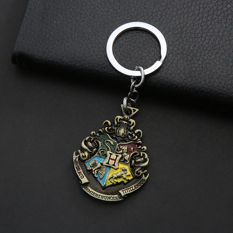 Hogwarts Magic Academy Badge Metal Keychain Golden Snitch Zinc Alloy Keyring for Women Men Christmas Gifts