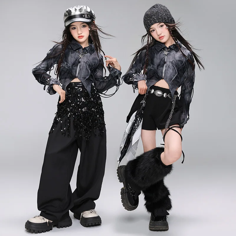 Kids Jazz Kpop Stage Outfit Girls Hip Hiop Modern Dance Costume Kids Performance Clothes Fashion Show Clothes Pants Skirt 2270