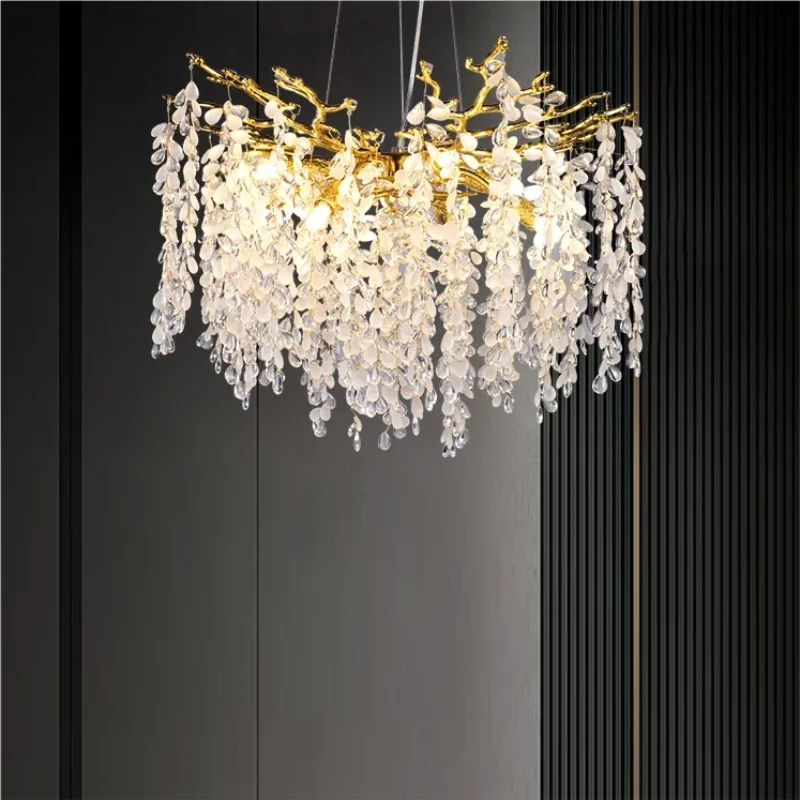 lustre de cristal de luxo para sala de estar designer de luz uva dourada salao de iluminacao decorativa preto ouro cromo novo 01