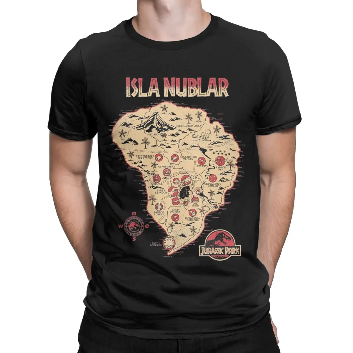 Men Jurassics Parks Isla Nublar 1993 Dino Treasure Map T Shirts 100% Cotton Clothing Short Sleeve Tees 4XL 5XL 6XL T-Shirt