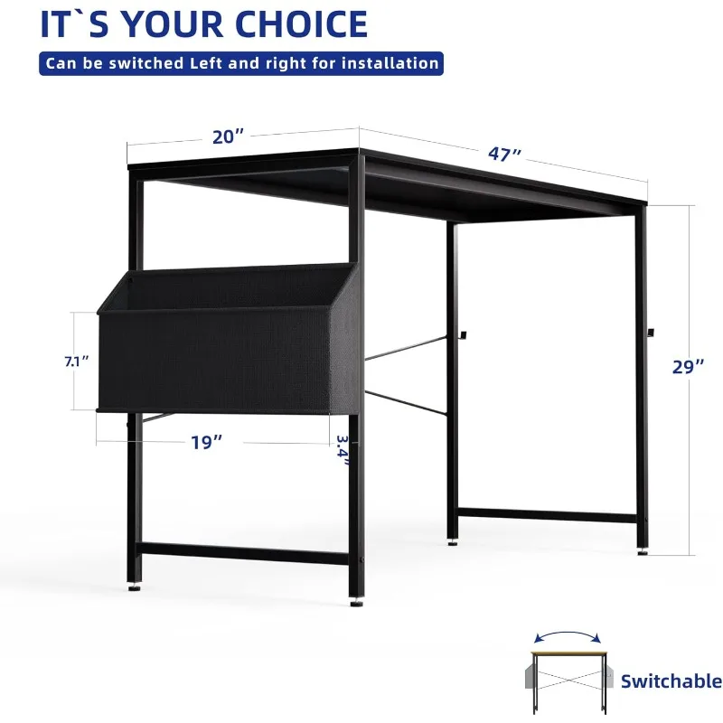 47 Inch Computer Desk for Small Spaces with Storage Bag, with Headphone Hook, Small Office Desk Study Writing Table