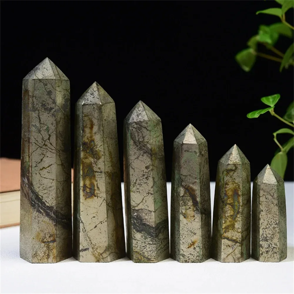 RareNatural Copper Pyrites Wand Healing Crystal Six Siege Point Minerale Gemstone Obelisk Home Art Decoration Reiki Chakra Gift