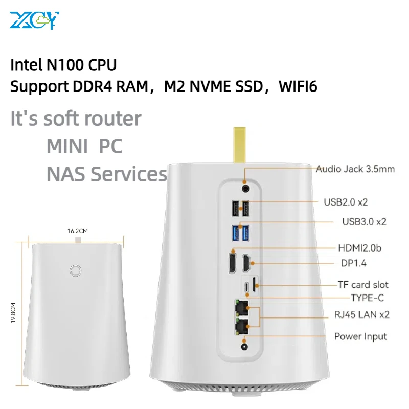 NAS Mini PC Intel N100 2*LAN DDR4 NVMe SSD 2.5G Ethernet WiFi6 2x 2.5/3.5inch HDD RAID  FreeNas Windows 10/11 Firewall Server