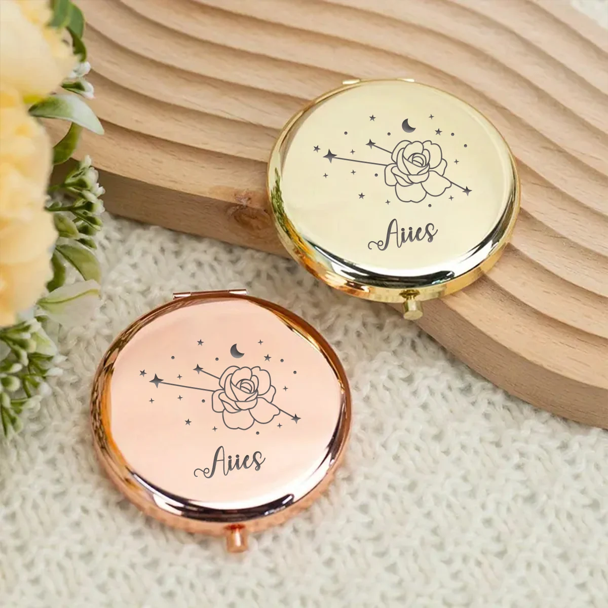 1pc Funny Starry Sky Rose Custom Name Mirror With Name Makeup Mirror Folding Mirror Christening Souvenir