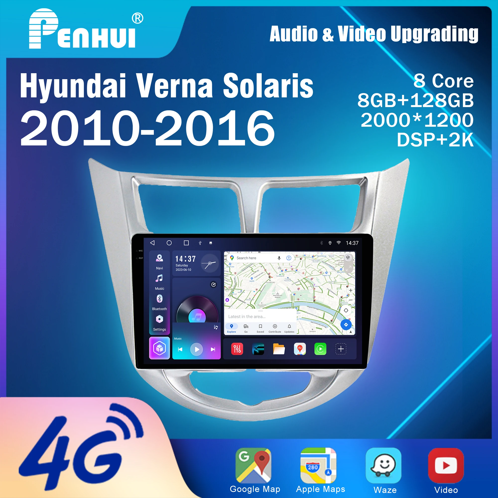 

Penhui для Hyundai Verna Solaris 2010-16 Android Автомобильный DVD Мультимедийный плеер Экран Аудио Видео 2 Din DSP Bluetooth CarPlay Радио