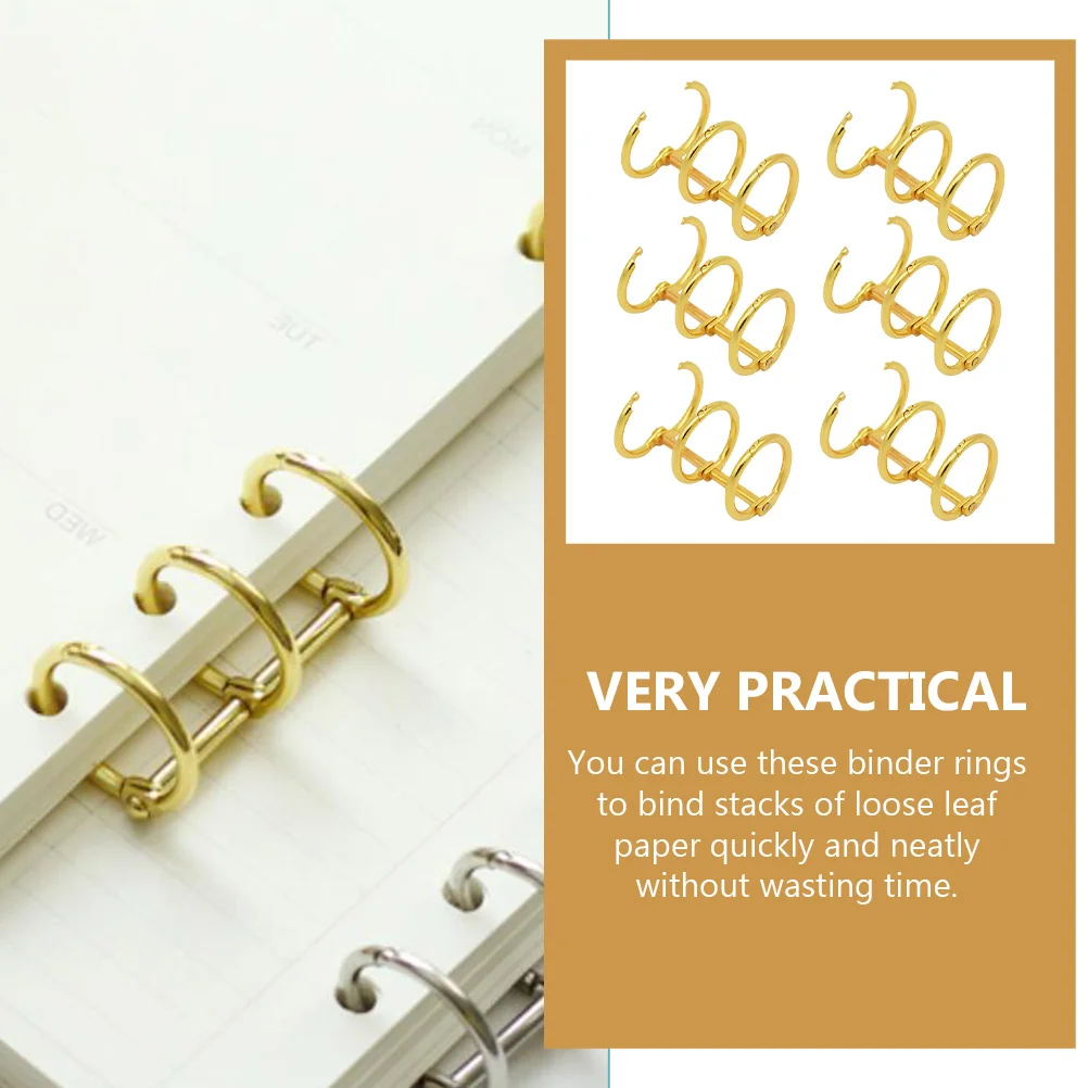 6 Pcs Binder Ring Clips Metal Keyring Cards Loose Leaf Rings Three-hole DIY Book Office Notebooks