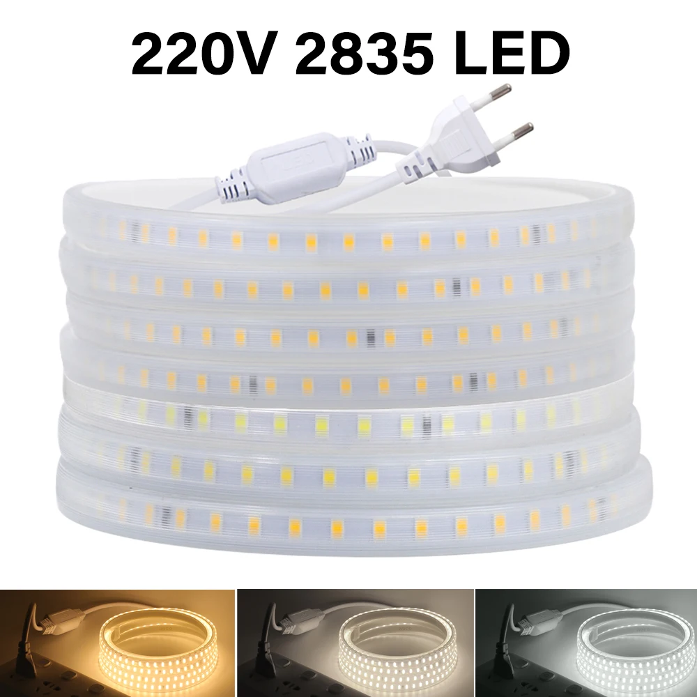 

LED Strip Light 220V EU Plug 2835 Waterproof LED Tape High Brightness 120LEDs/m Flexible Kitchen Outdoor Garden LED Light Strip