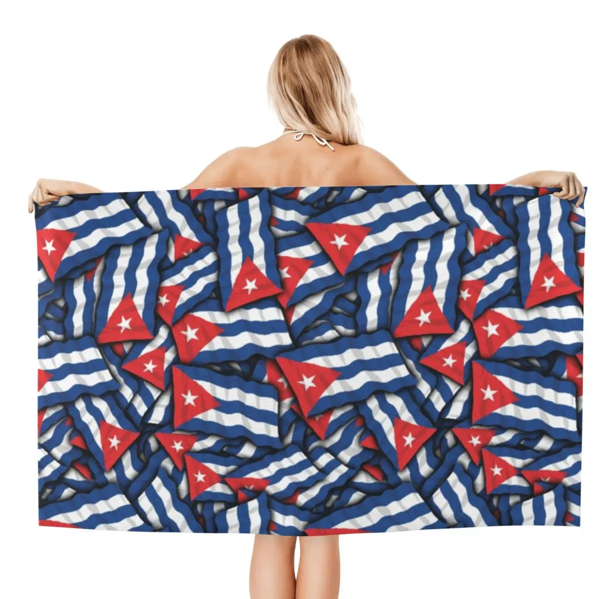 Custom Cuba Flag Pattern Beach Towel Cuban Proud Super Soft Microfiber Bathroom Towels