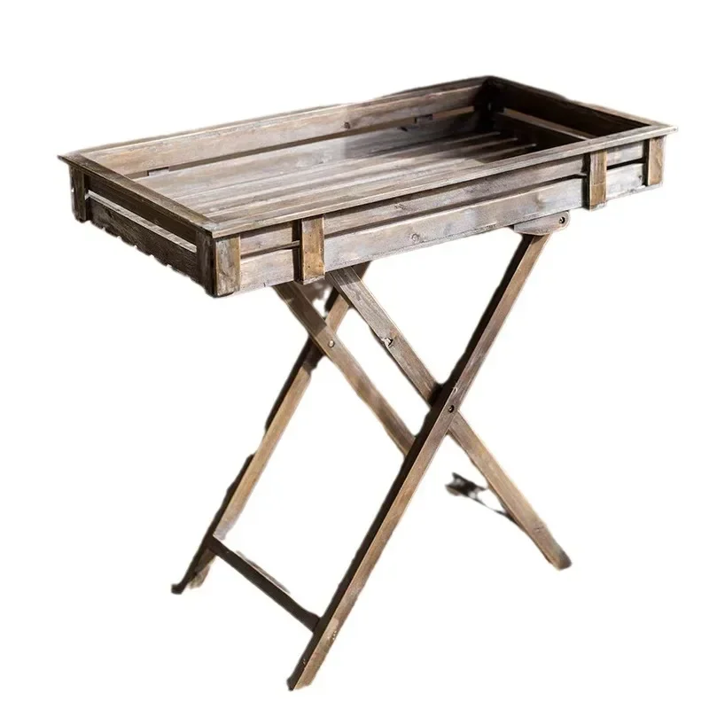 Solid wood flower table workbench, console grocery garden decoration display and storage