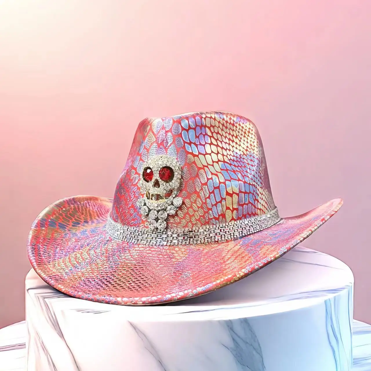 Burning Man Western Cowboy Hat for Men Women Festival Pink Skull Kids Outdoor Wide Summer Wide Brim Beach Travel Halloween Hat