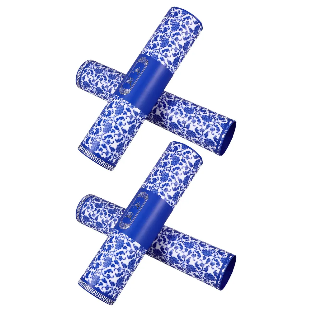 Tubo de armazenamento de pintura de porcelana azul e branca, 2 peças, arte ajustável, estojo de transporte para desenhos, pôsteres, documentos telescópicos