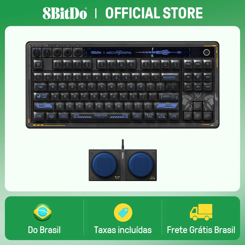 Teclado Mecânico Retro 8BitDo, Teclado Gamer Hot Swappable BT/2.4G/USB-C com 87 Teclas - Mecha BREAK - Mecha BREAK