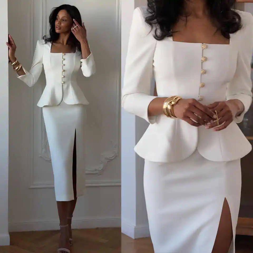 

Офисные женские юбки, комплекты из 2 предметов с длинными рукавами, пальто, блейзер, платье русалки с разрезом по бокам, осенняя одежда для отдыха по индивидуальному заказу