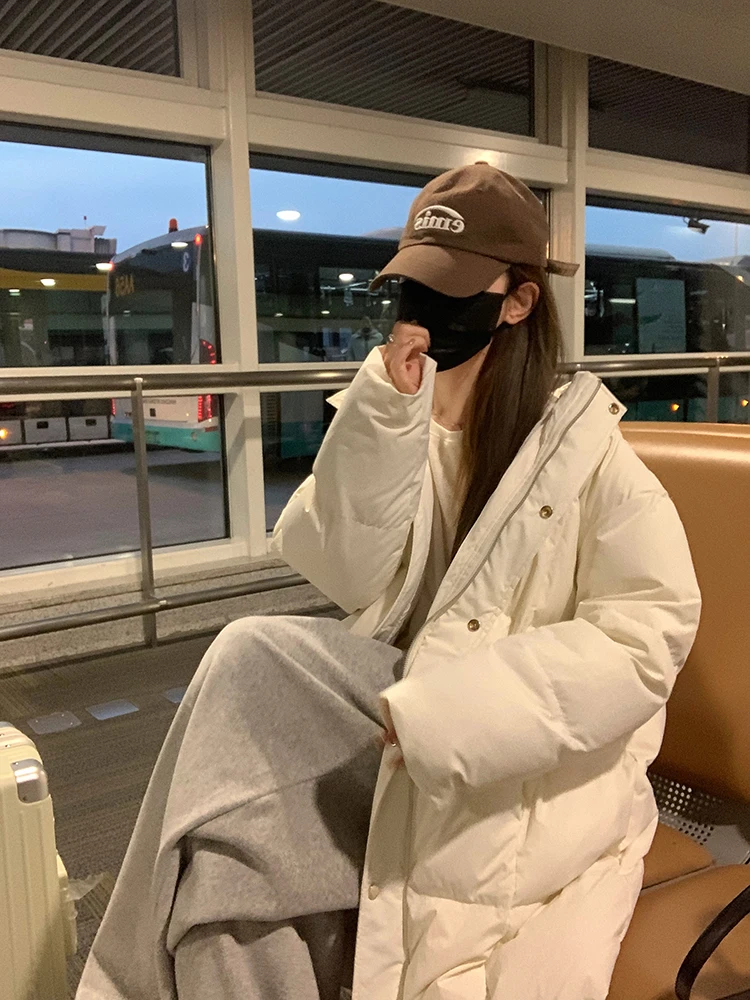 

Утепленное пуховое пальто с капюшоном для повседневной носки, для поездок на работу, утолщенное, с наполнителем из белого утиного пуха