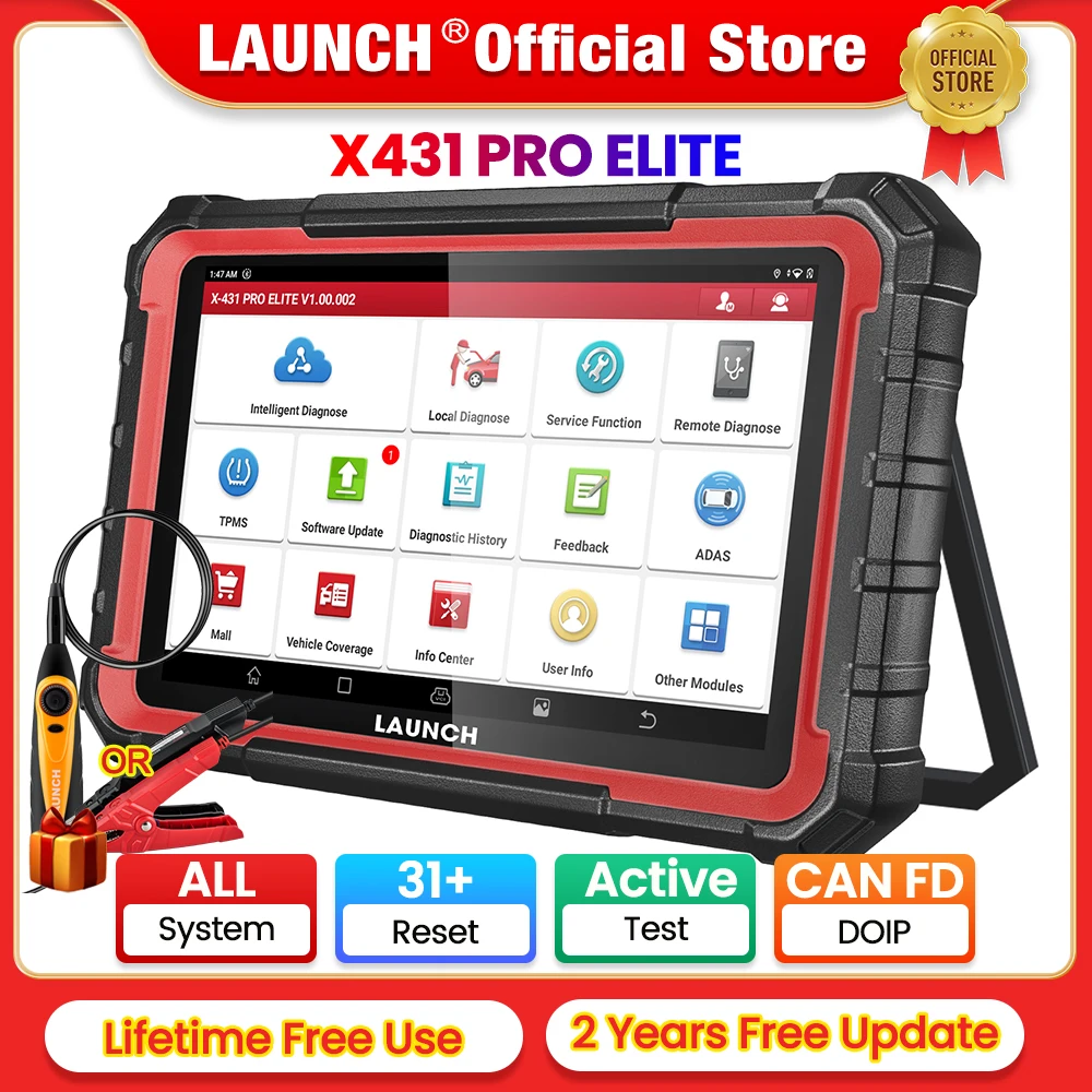 LAUNCH X431 PRO ELITE Car Diagnostic Tools CAN FD DOIP All System 31+ Reset Active Test ECU Coding Auto OBD OBD2 Scanner