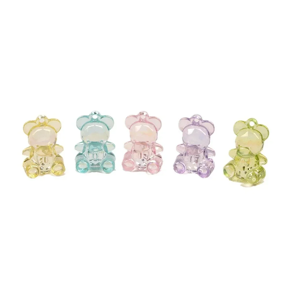 5 Pieces  19 * 29mm  Colorful Transparent Acrylic Bow Bear Pendant  DIY Makes Fashionable Jewelry Necklace Accessories Materials