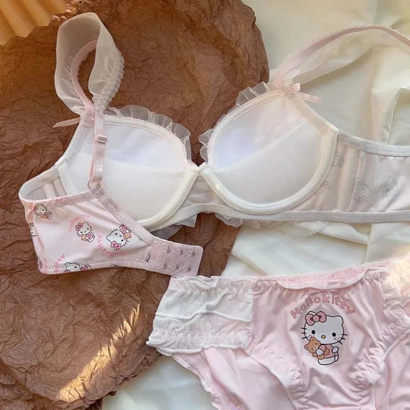 Cute Hello Kitty girl underwear, no wires, small breast push-up, anti-sagging, secondary breast reduction, bra set, holiday gift - view 4