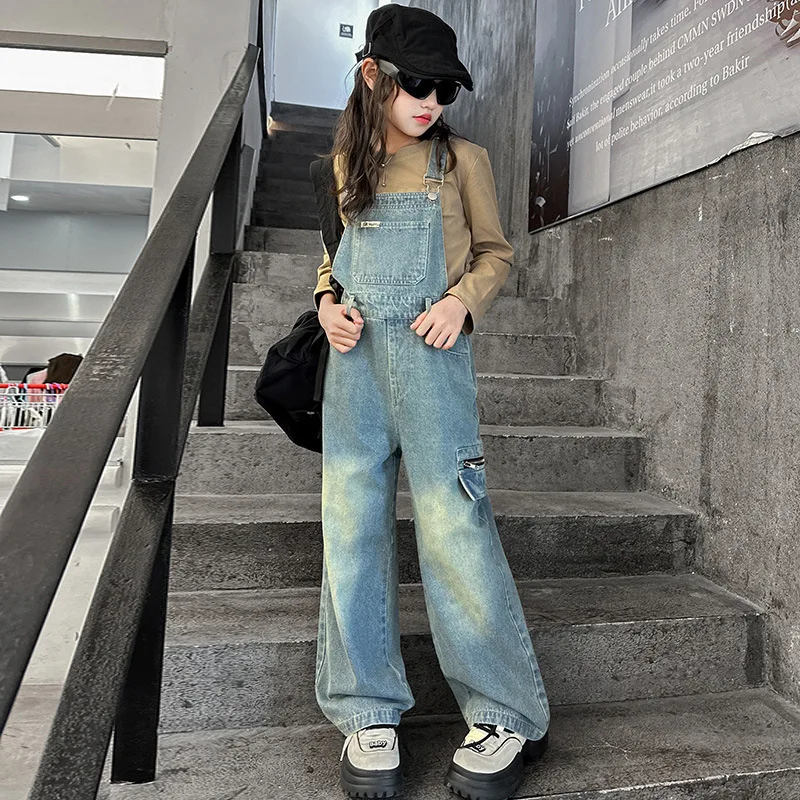

Teenage Girl Bib Jeans Jumpsuit for Children Causal Denim Suspender Overalls Kids Fashion Stylish Dungarees 5-14Y