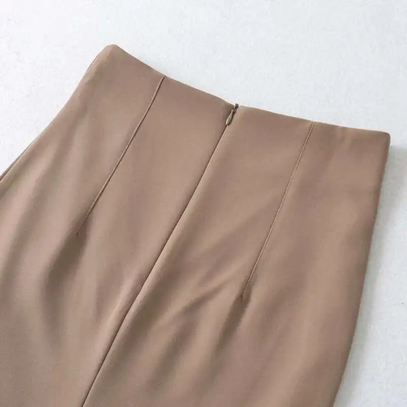 Nowa spódnica damska na jesień/zimę 2024, z wysokim stanem, rozcięciem, o średniej długości, luźna, wyszczuplająca, codzienna, uniwersalna, w kształcie litery A, styl \"spicy girl\", NMUO