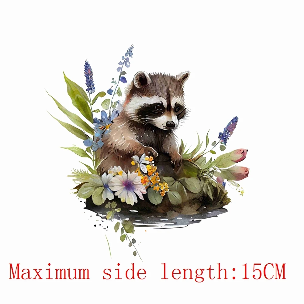 15cm Cartoon Little Raccoon Iron On Heat Transfer Stickers For Clothes DTF Pinted Vinyl Thermal Appliques Washable T-Shirt Decal