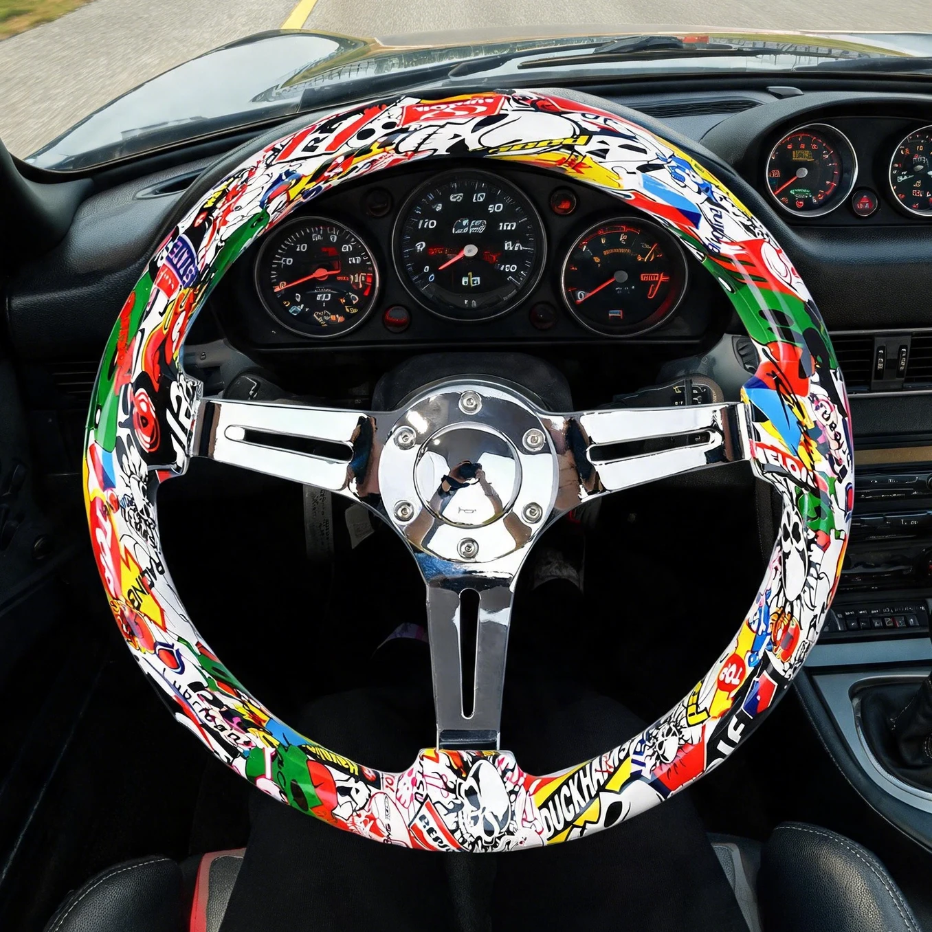 Universal 350mm Personalized Racing Steering Wheel 13.8 inch Solid Wood Car Steering Wheel Personalized Pattern Steering Wheel