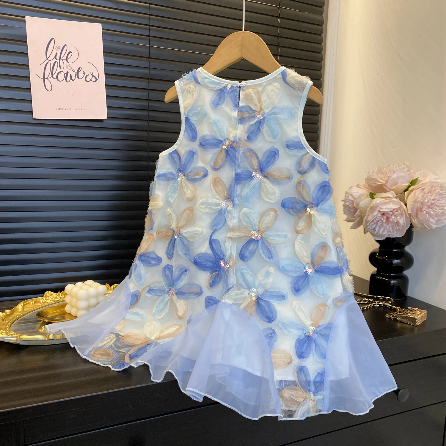 Humor Bear Girls Princess Dresses Summer Children's Clothing Flower-sequined Fishtail Sleeveless Dress Costume Vestidos