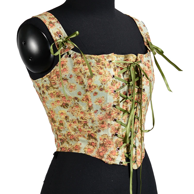 Beaushare Floral Print Crop Tops Female Sleeveless Bandage Short Strap Vest For Women Vintage Fashion Korean 2022 Lace up Corset