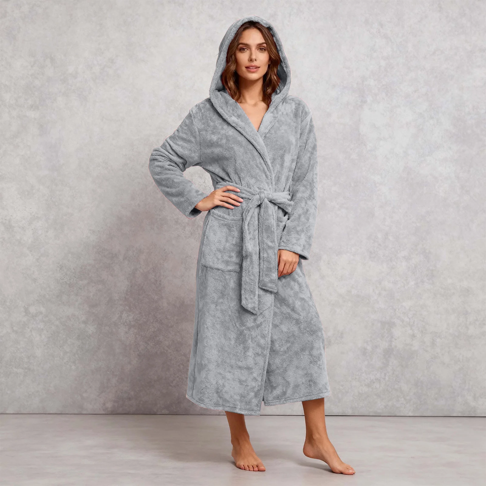 

Relaxing Hooded Robe Luxurious Women's Plush Hooded Bathrobe with Waistband Pockets Soft Fluffy Long for Lounging for Relaxation