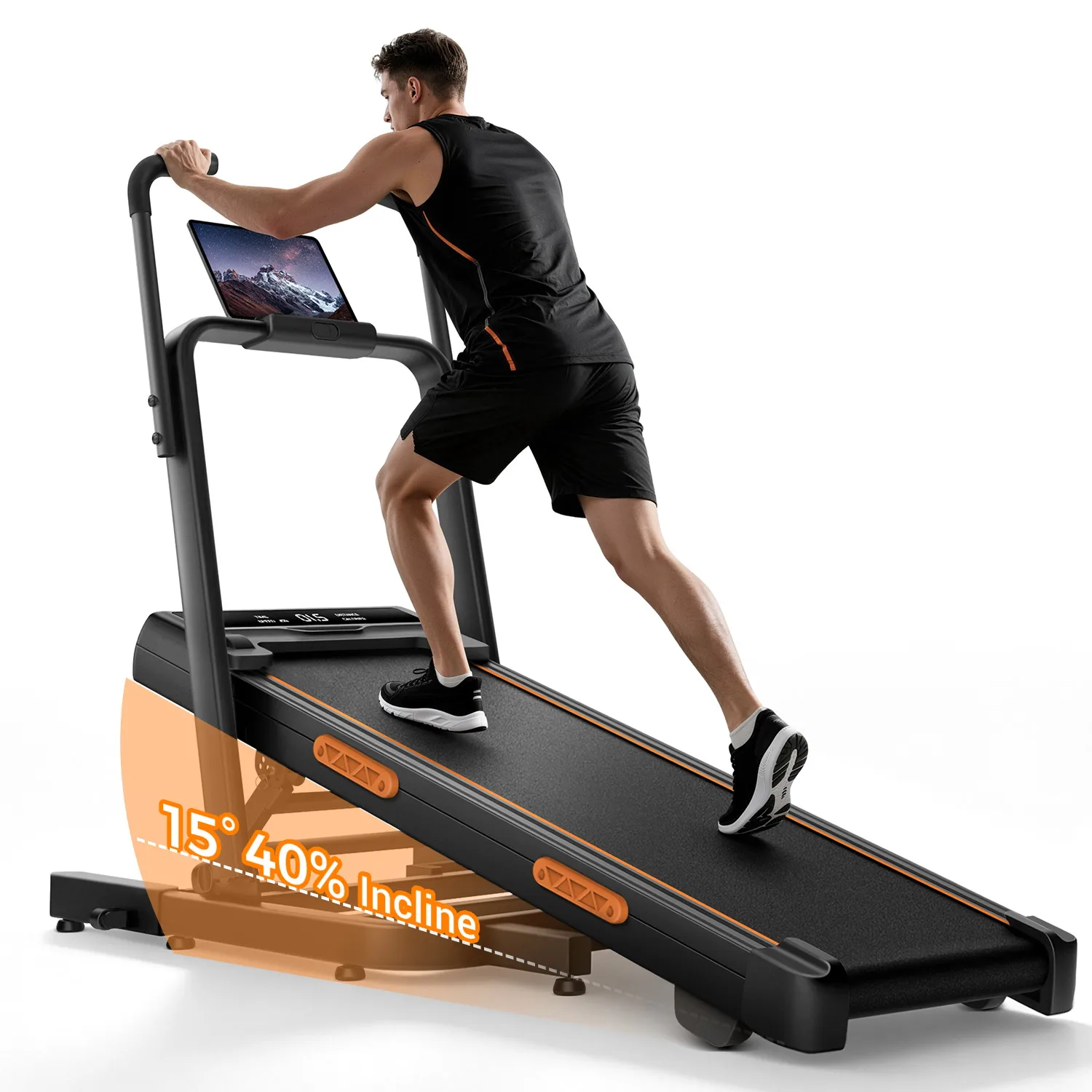 ROBORE X5FD Walking Pad mit 0-40 % echtem Steigungsverhältnis, verlängerten Handläufen, faltbares 15,5-cm-Design, leise unter 45 dB, Geschwindigkeit 1-12 km/h, 159 kg Tragkraft, für Zuhause und Büro