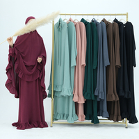 2025 Middle East Jilbab Abaya Muslim Dress 2 Pieces Solid Color Crepe Prayer Gown Abaya Arab Modest Khimar Abaya 2 Pieces Set