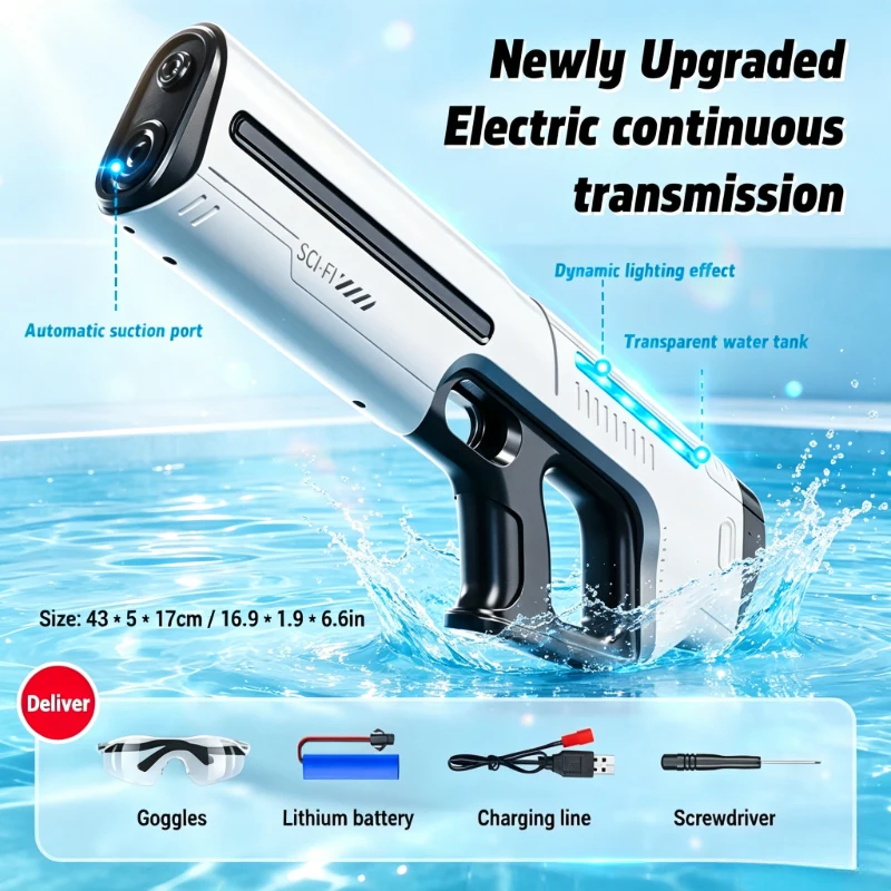 

Viral Pulse Light Electric Water Blaster Auto Continuous Shooting Sci-Fi Water Gun, Rechargeable Powerful Long Distance Squirt