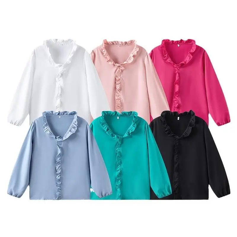 Csa Larga con Volantes para Mujer, Manga Regular de Poliéster, Fibra de Poliéster No Deformable, Estampado de Color Puro, ...