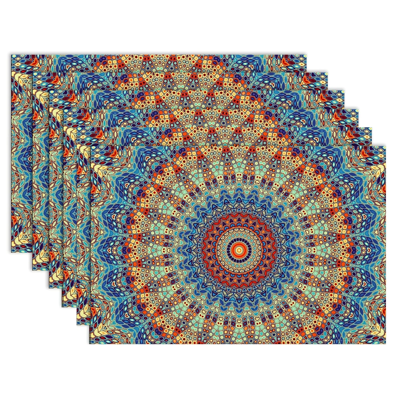 4/6/8pc Mandala Colorful Placemats Linen For Spiritual Gathering Intricate Pattern Table Runner