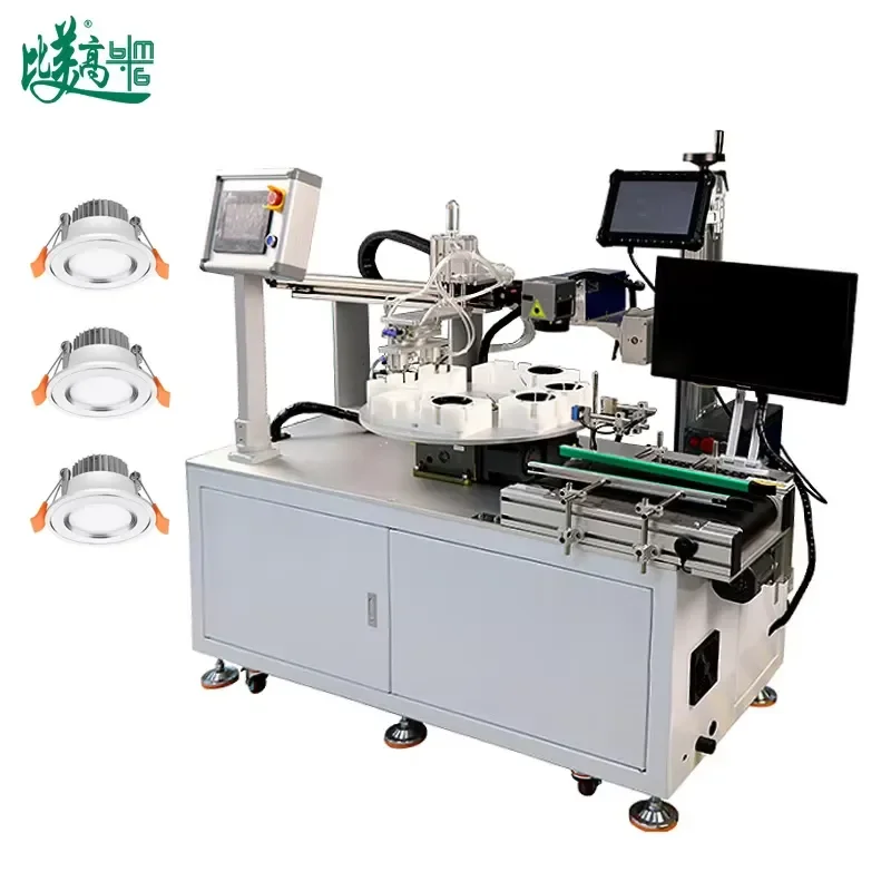 30W 50w Automatic Positioning Femtosecond Fiber Marking Machine LED Lampshades Robotic Unloading Rotary Device