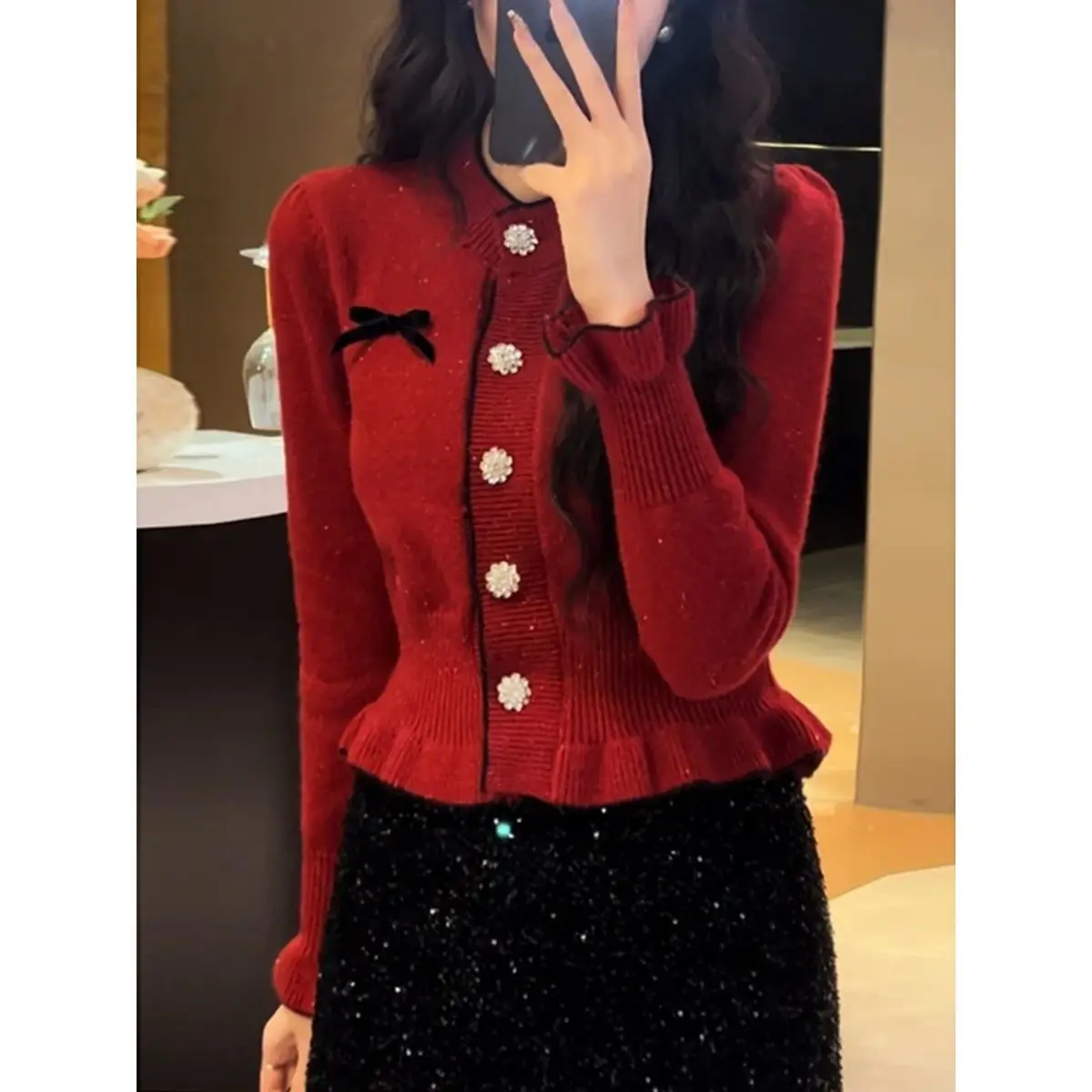 Women's Elegant Knit Cardigan 2026 New Spring Autumn Woman Ruffles Short Knit Sweater Korean Style Female Knitted Casual Coat