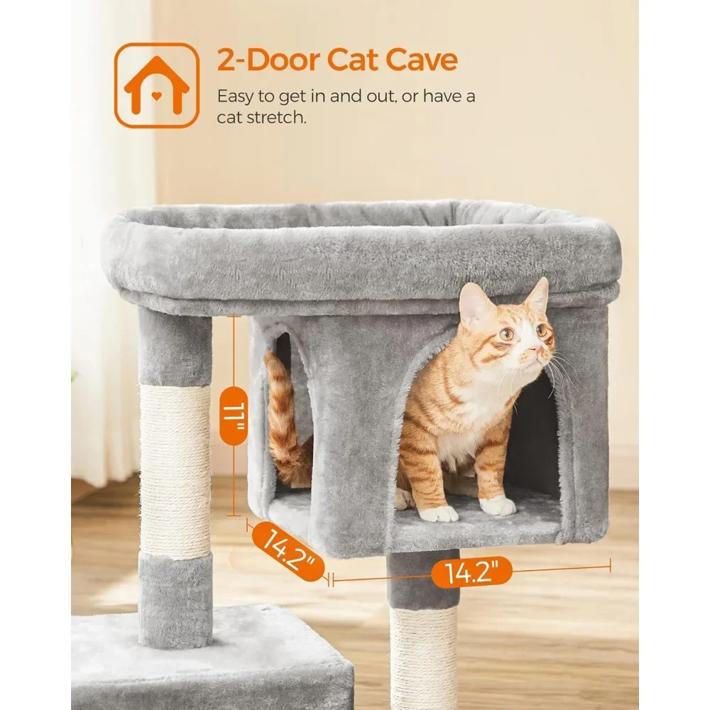 

Cat Tree, 33.1-Inch Cats Tower, L, Cat Condo for Large Cats up to 16 lb, Large Cat Perch,2 Cats Caves,Scratching Post,Light Gray