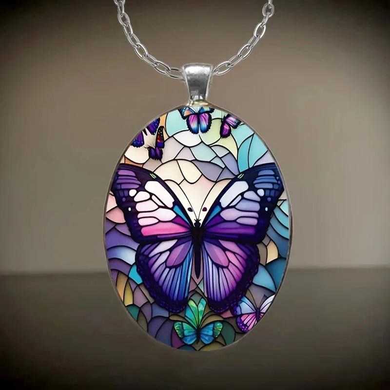 Cross Border Foreign Trade Bohemian Style Butterfly, Dragonfly Glass Pendant Necklace Manufacturer Direct Sales